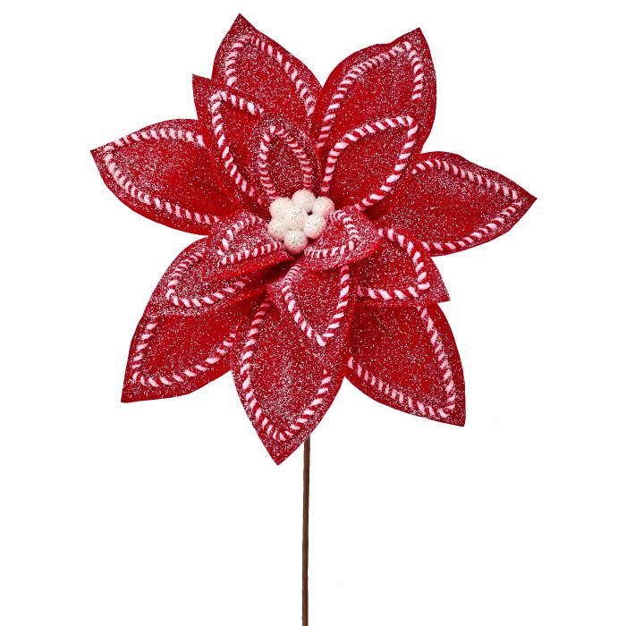 30" Sugar/Spice Poinsettia Flower Stem - Red — view 2