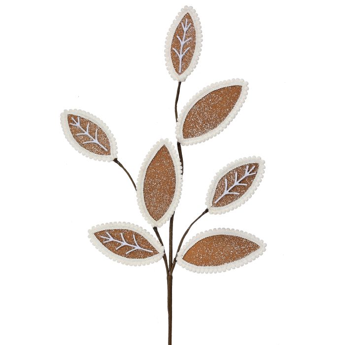 31" Gingerbread Leaf Spray - Brown/White — view 1