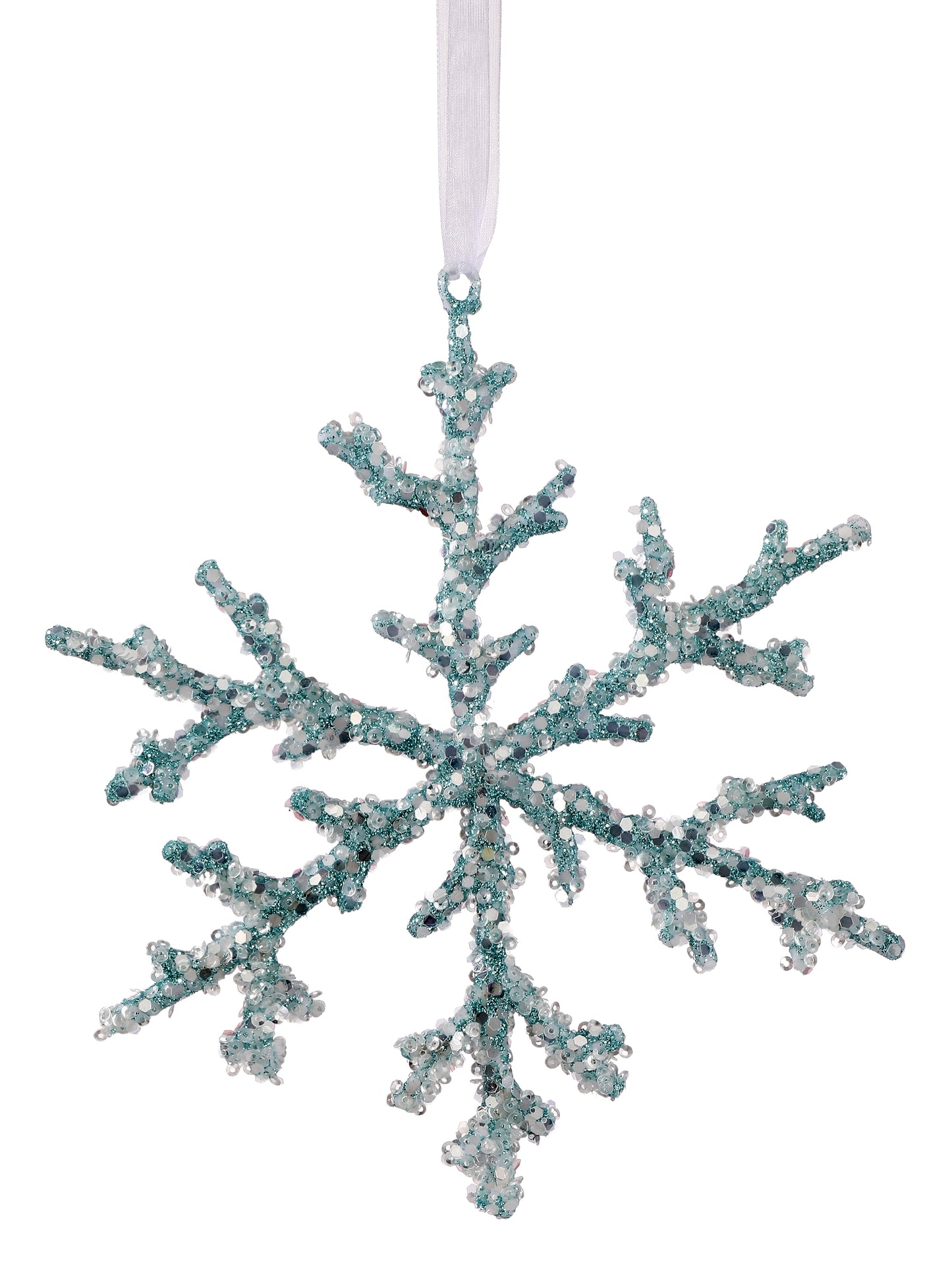 4" Glitter Coral Branch Snowflake Ornament - Aqua — view 1