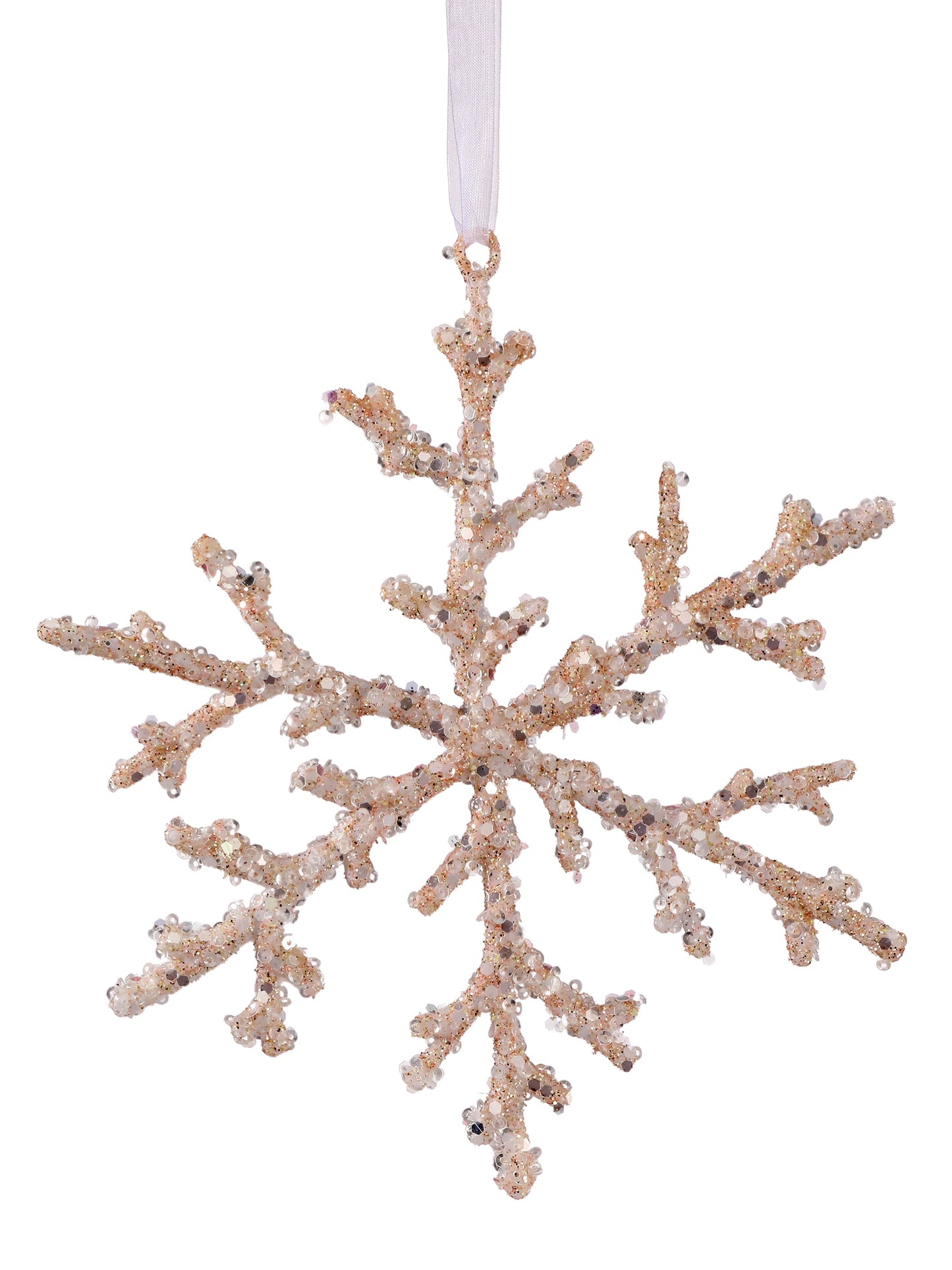 4" Glitter Coral Branch Snowflake Ornament - Cream — view 1