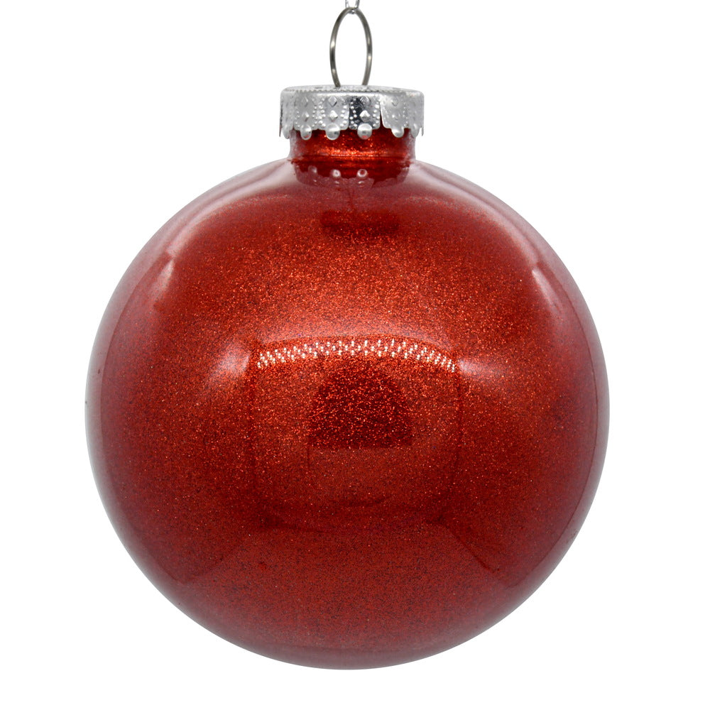 4" Glitter Clear Ball Ornament - Red - Set of 4 Red — view 3