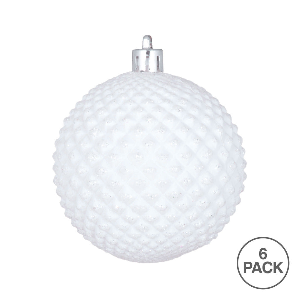 4" Durian Glitter Ball Ornament - White - Set of 6 White — view 2