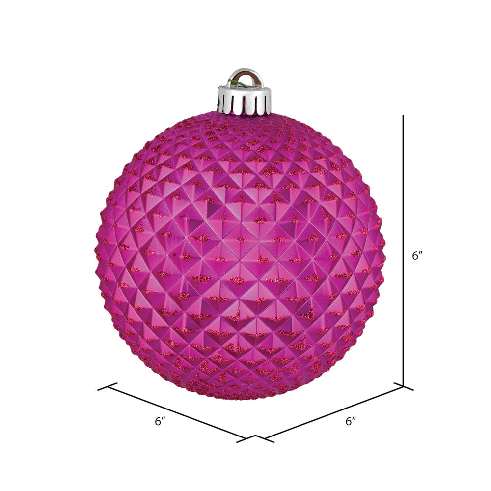4" Durian Glitter Ball Ornament - Fuchsia - Set of 6 Fuchsia — view 2