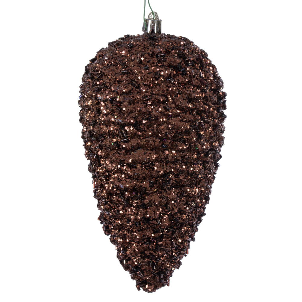 7" Glitter Pinecone Ornament - Mocha - Set of 4 Mocha — view 1