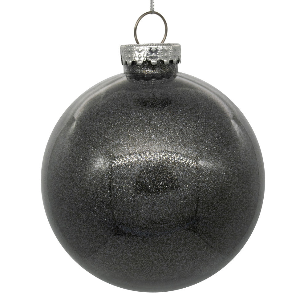 4" Glitter Clear Ball Ornament - Pewter - Set of 4 Pewter — view 3