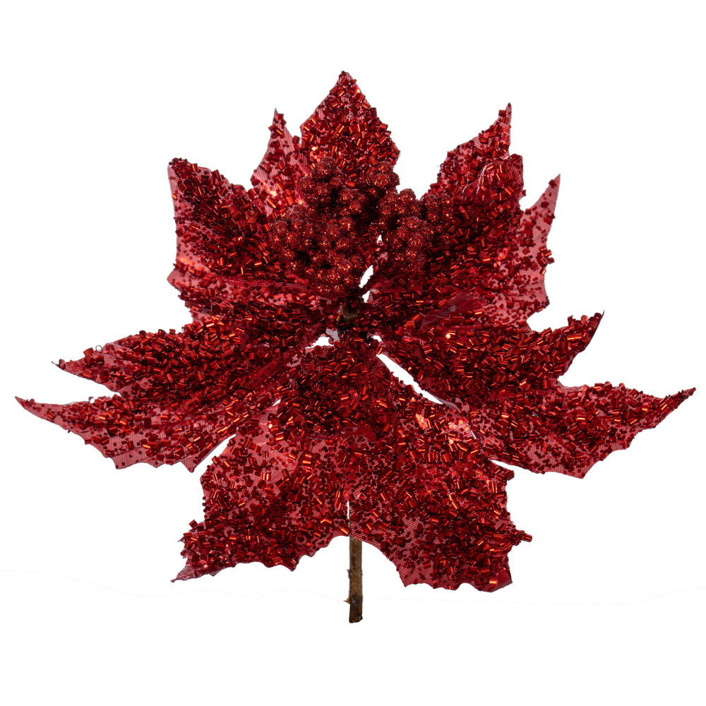 12" Glitter Poinsettia UV - Set of 2 - Red 12"- Red — view 1