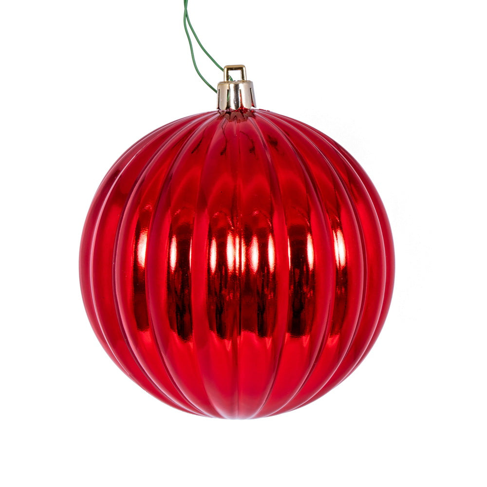 4" Shiny Lined Ball Ornament - Red - Set of 6 Red — view 2