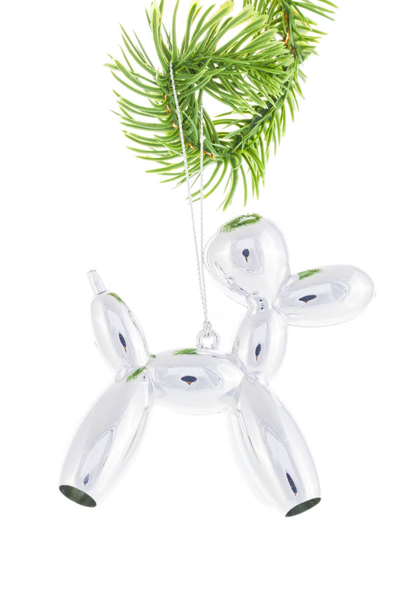 Balloon Poodle Dog Ornament - Silver Shiny — view 1