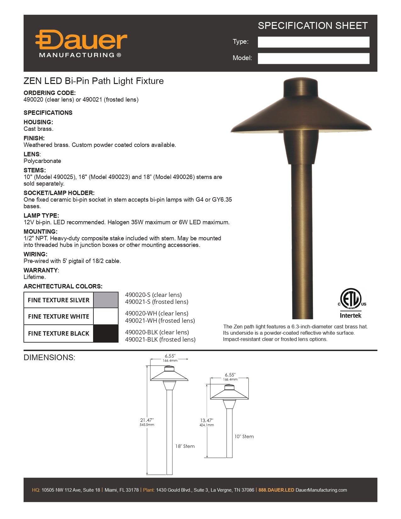 Specification Sheet