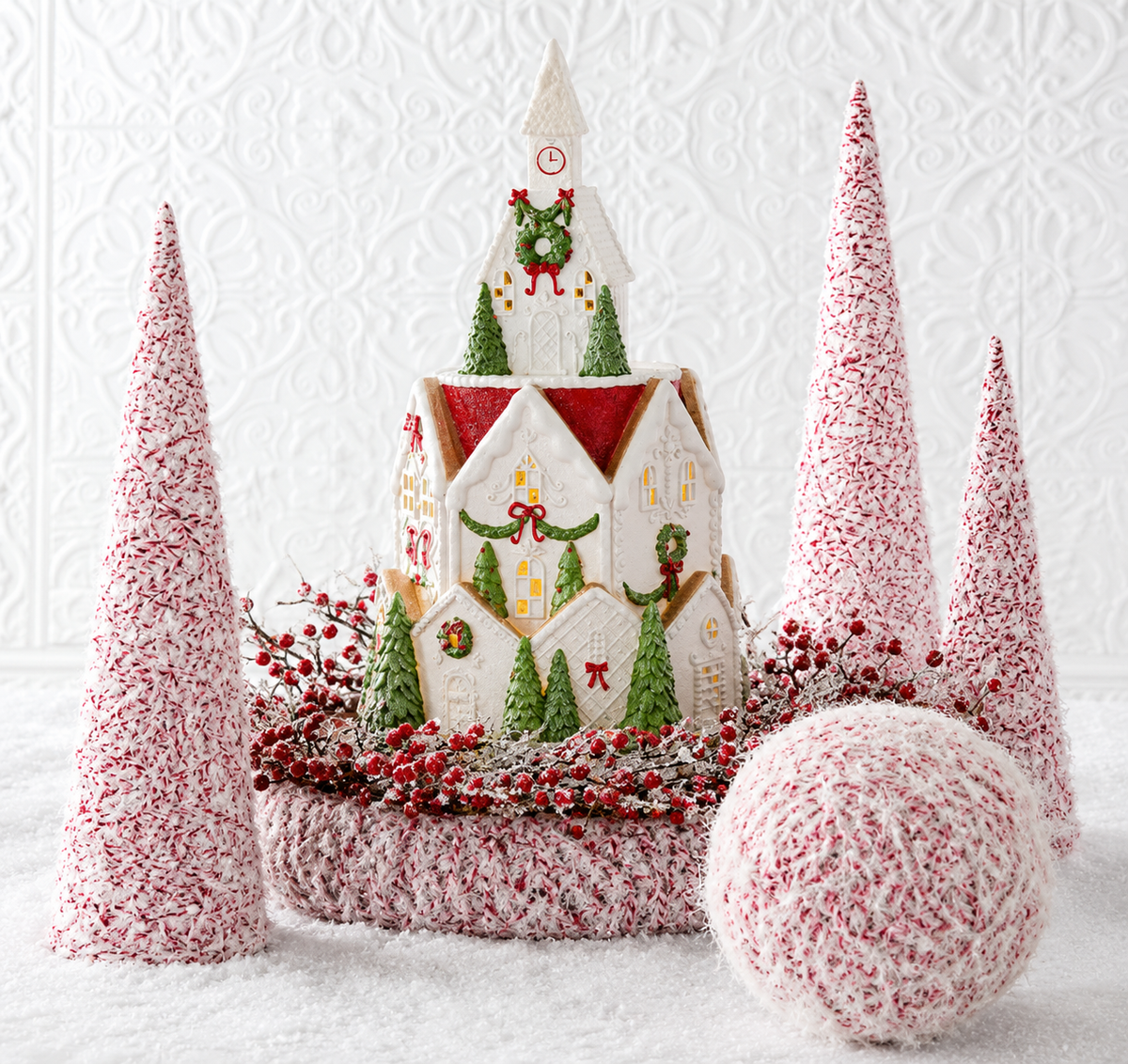 21 Inch Glittered Resin LED Tiered Christmas Village
