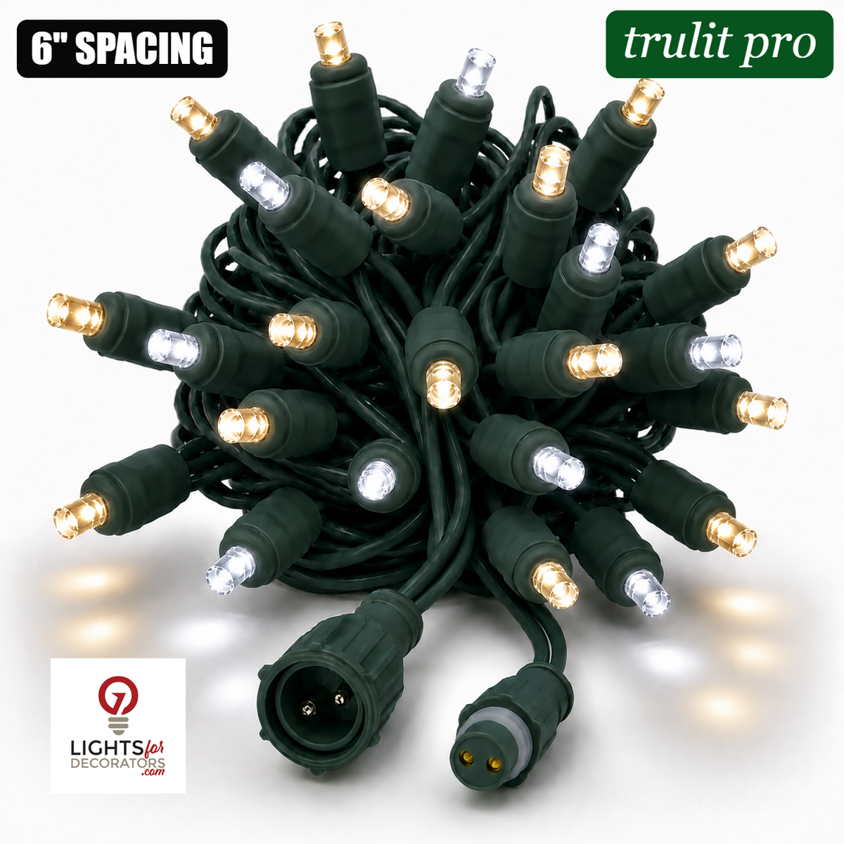 Pure White/Warm White TruLit Pro 5MM LED Light Set - 50 Lights - 6" Spacing - Green Wire — view 1