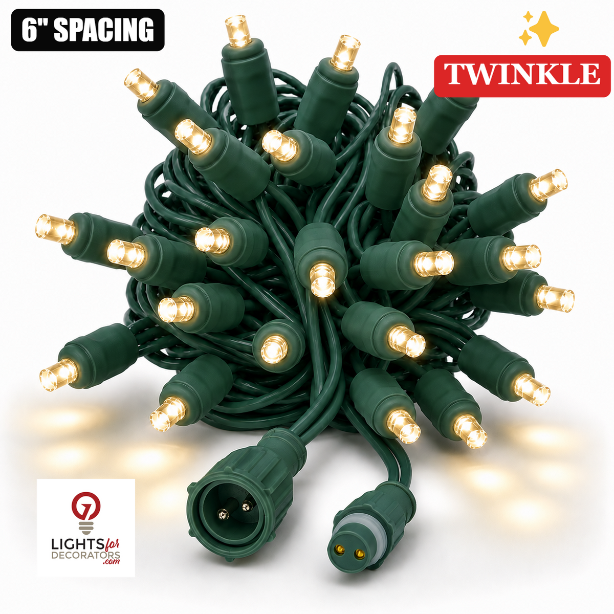 Warm White TruLit Pro 5MM LED Light Set - 50 Lights - Twinkle - 6" Spacing - Green Wire — view 1