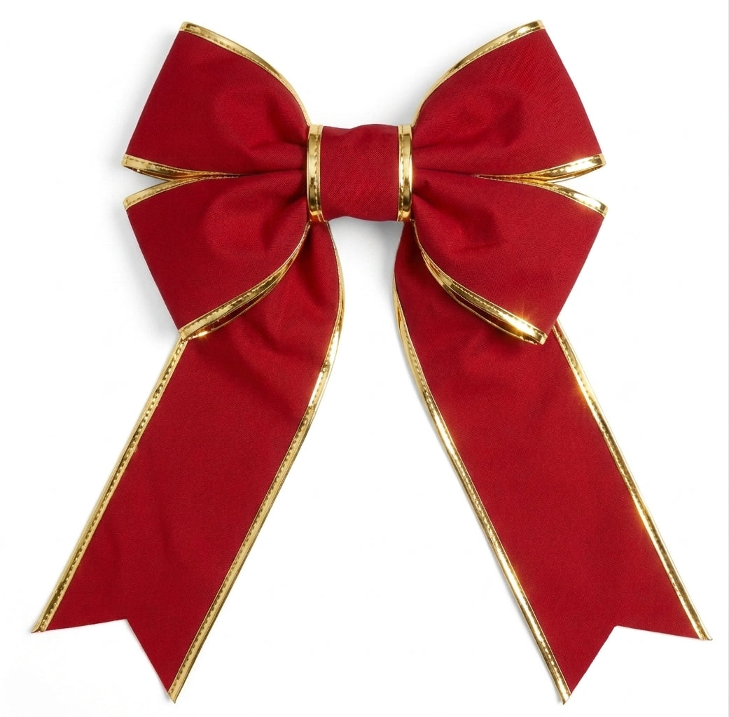 12" Canvas Structural Christmas Bow - Red with Gold Trim - UV Treated — view 2