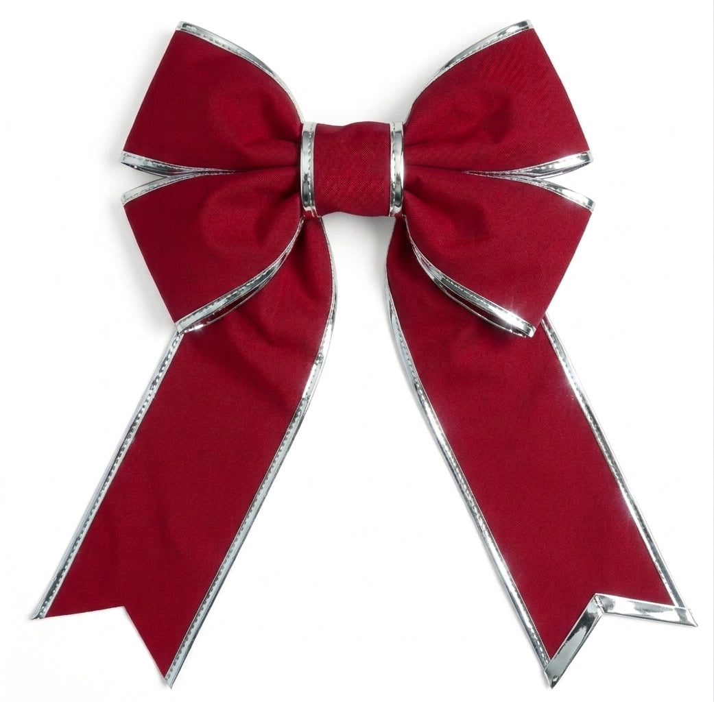 12" Canvas Structural Christmas Bow - Red with Silver Trim - UV Treated — view 2
