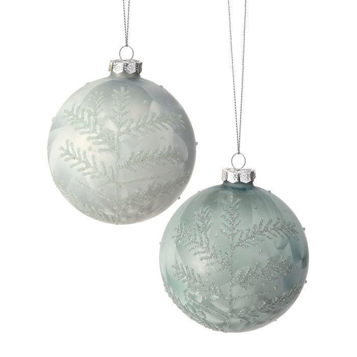 10" Glass Leaf Petal Frost Ball Ornament - Set of 2 — view 1