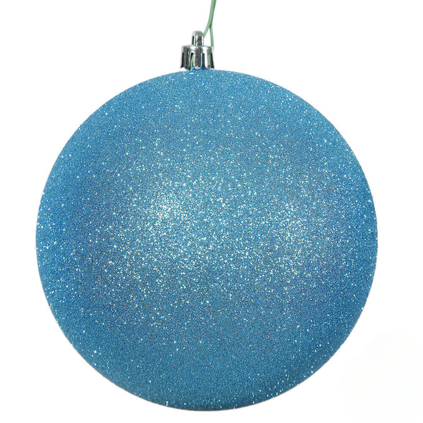 10" Turquoise Glitter Ball Ornament Drilled Cap