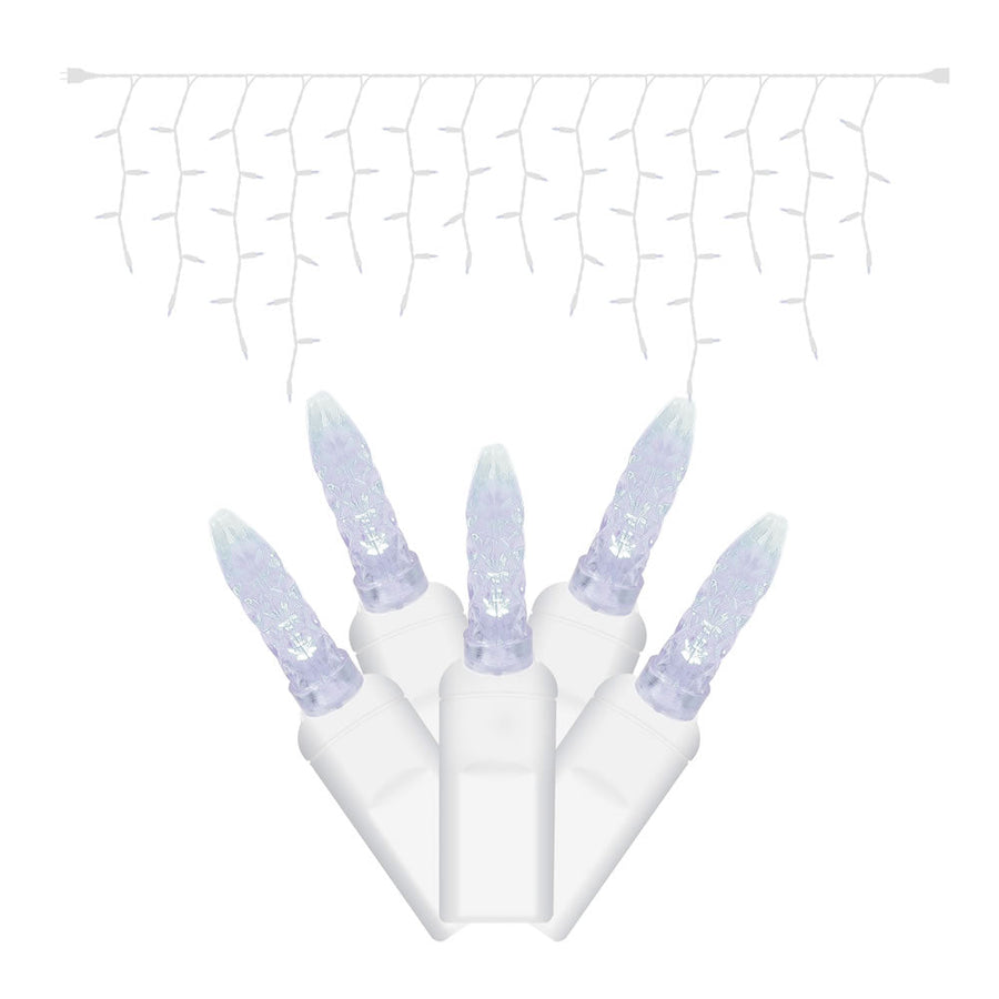 Pure White Commercial M5 Faceted Icicle Light - 70 Lights - White Wire Pure White (5K)
