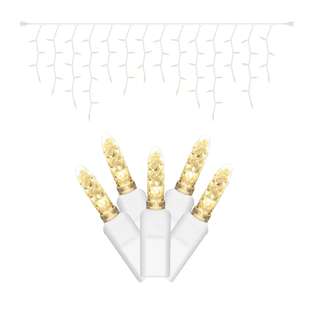 Commercial Steady Icicle Lights M5 Faceted - 70 Lights - White Wire