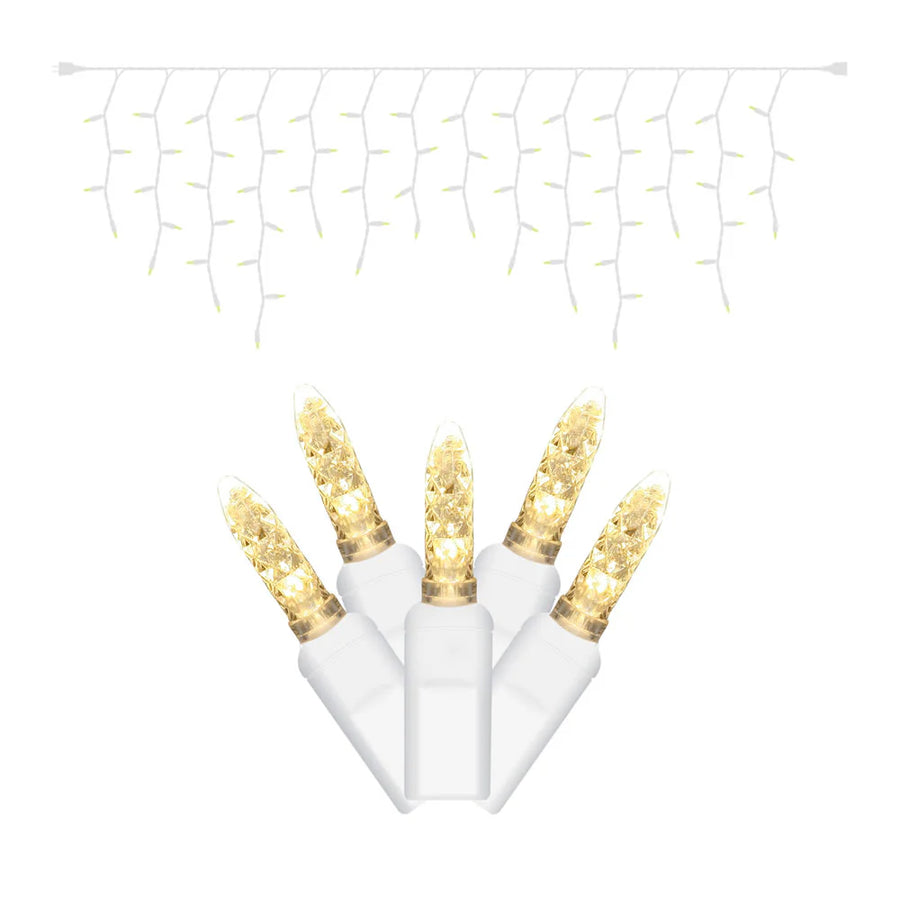 Commercial Steady Icicle Lights M5 Faceted - 70 Lights - White Wire