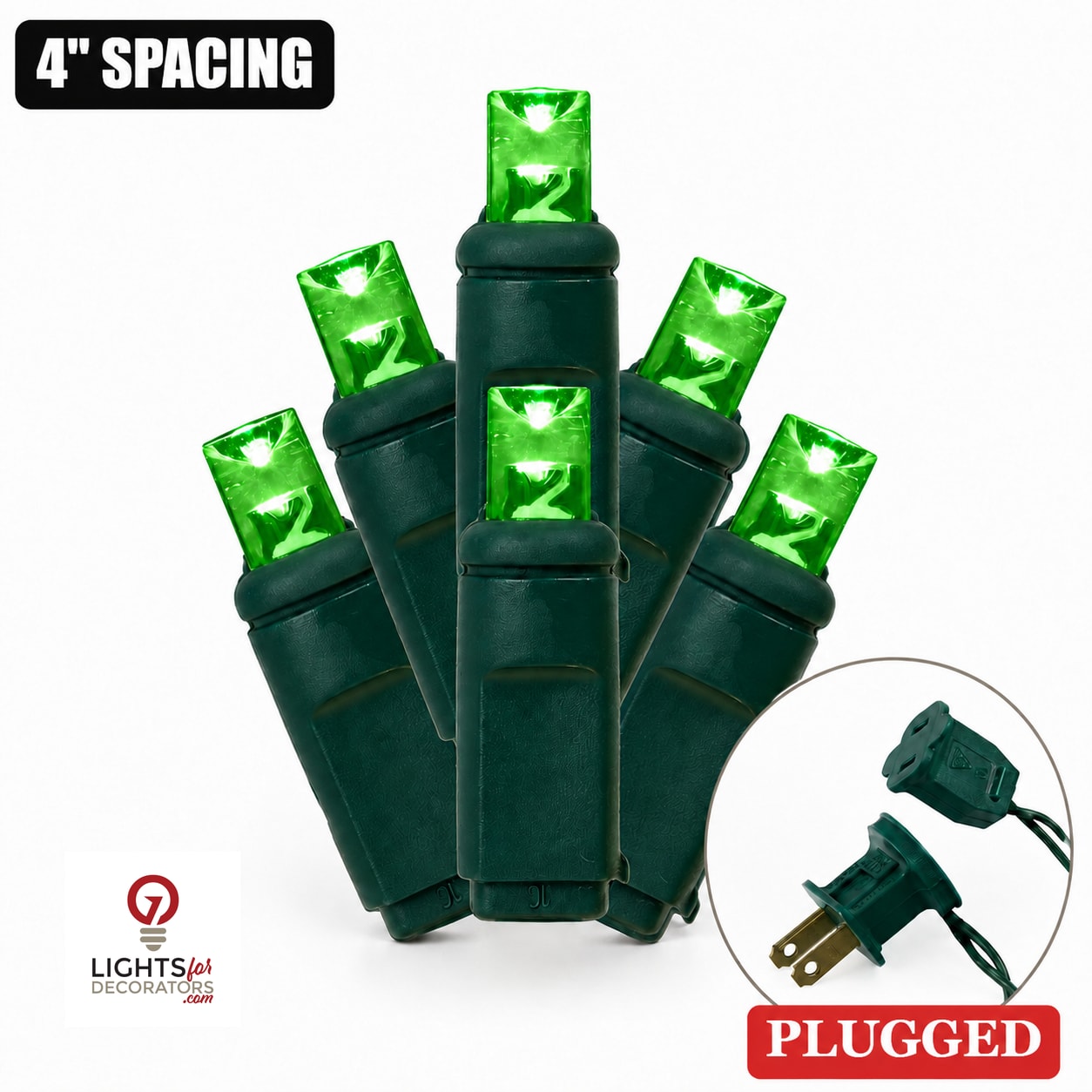 Green 5MM LED Light Set - 25 Lights - 4" Spacing - Green Wire Green- 25 Ct - 4"- Green