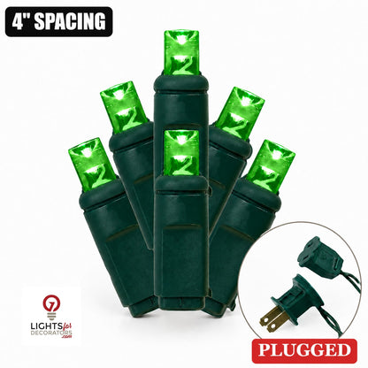 Green 5MM LED Light Set - 25 Lights - 4" Spacing - Green Wire Green- 25 Ct - 4"- Green