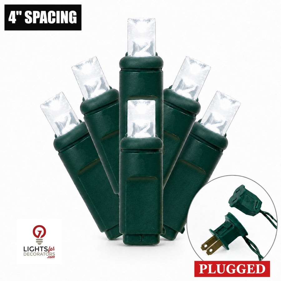 Pure White 5MM LED Light Set - 25 Lights - 4" Spacing - Green Wire Pure White- 25 Ct - 4"- Green