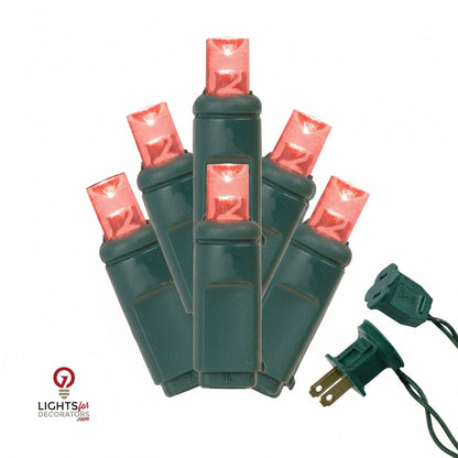 Red 5MM LED Light Set - 50 Lights - 4-6" Spacing - Green Wire Red - 50 Ct - 4-6"- Green