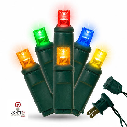 5MM 50L Light Set BALLED - 6" Green Cord - MULTI(R/G/B/A/Y) Multi Color (R,G,B,O,Y)- 50 Ct - 6"- Green