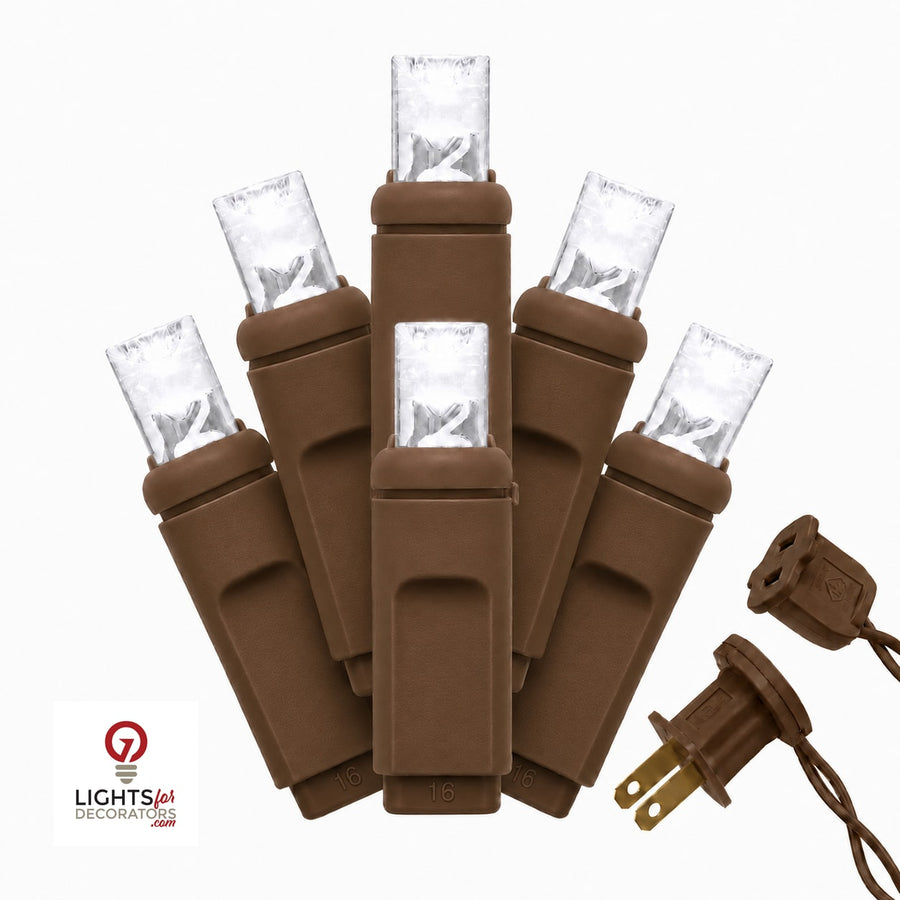 5MM 50L Light Set BALLED - 6" Brown Cord - PURE WHITE