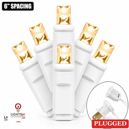 Warm White 5MM LED Light Set - 50 Lights - 6" Spacing - White Wire Warm White- 50 Ct - 6"- White