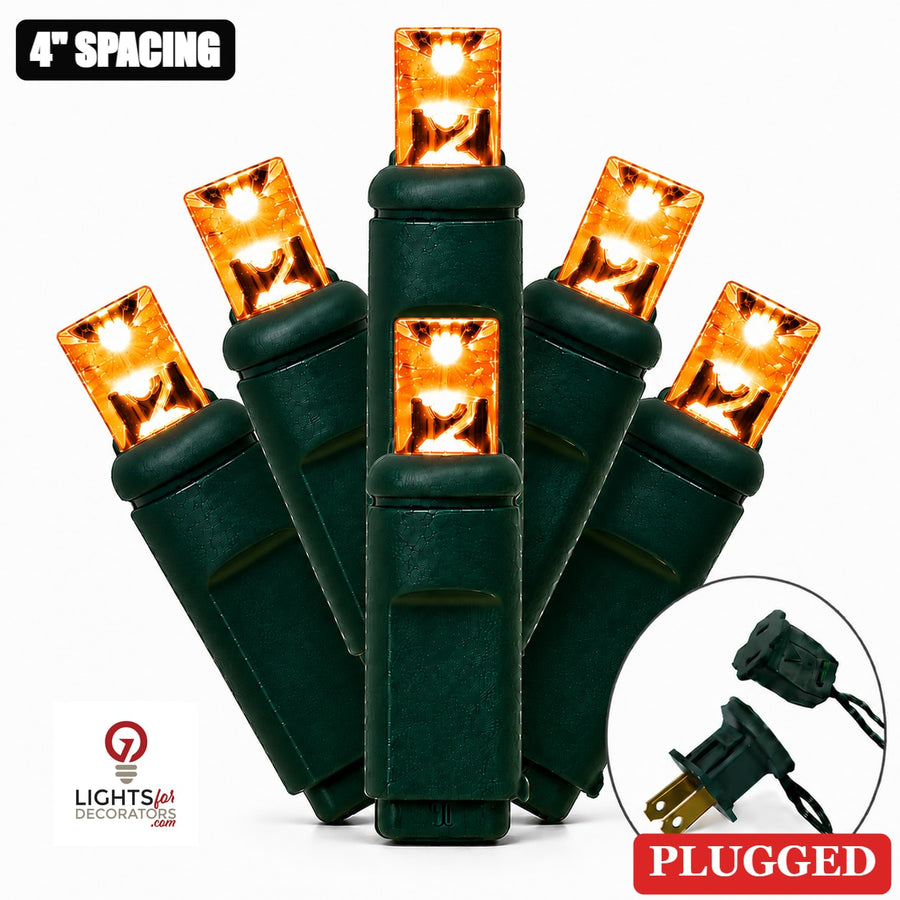 Orange 5MM LED Light Set - 70 Lights - 4" Spacing - Green Wire Orange- 70 Ct - 4"- Green
