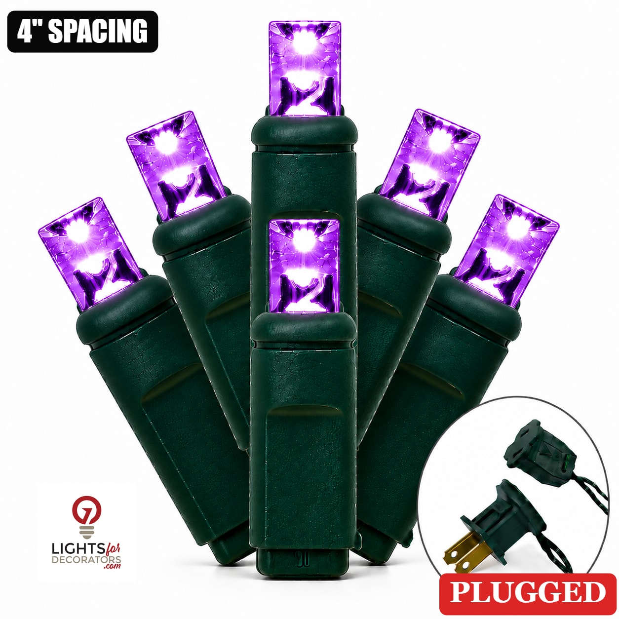 Purple 5MM LED Light Set - 70 Lights - 4" Spacing - Green Wire Purple- 70 Ct - 4"- Green