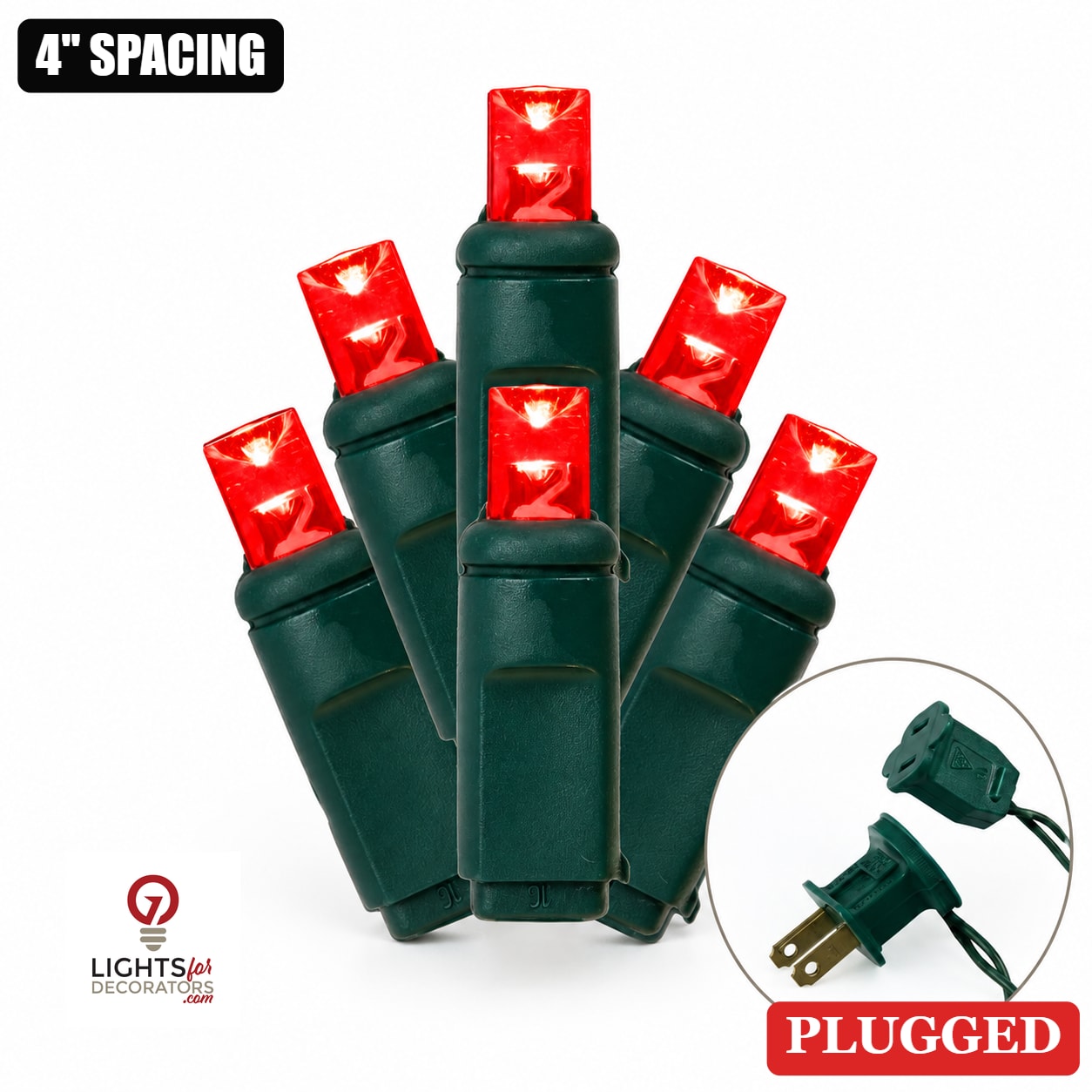 Red 5MM LED Light Set - 70 Lights - 4" Spacing - Green Wire Red- 70 Ct - 4"- Green
