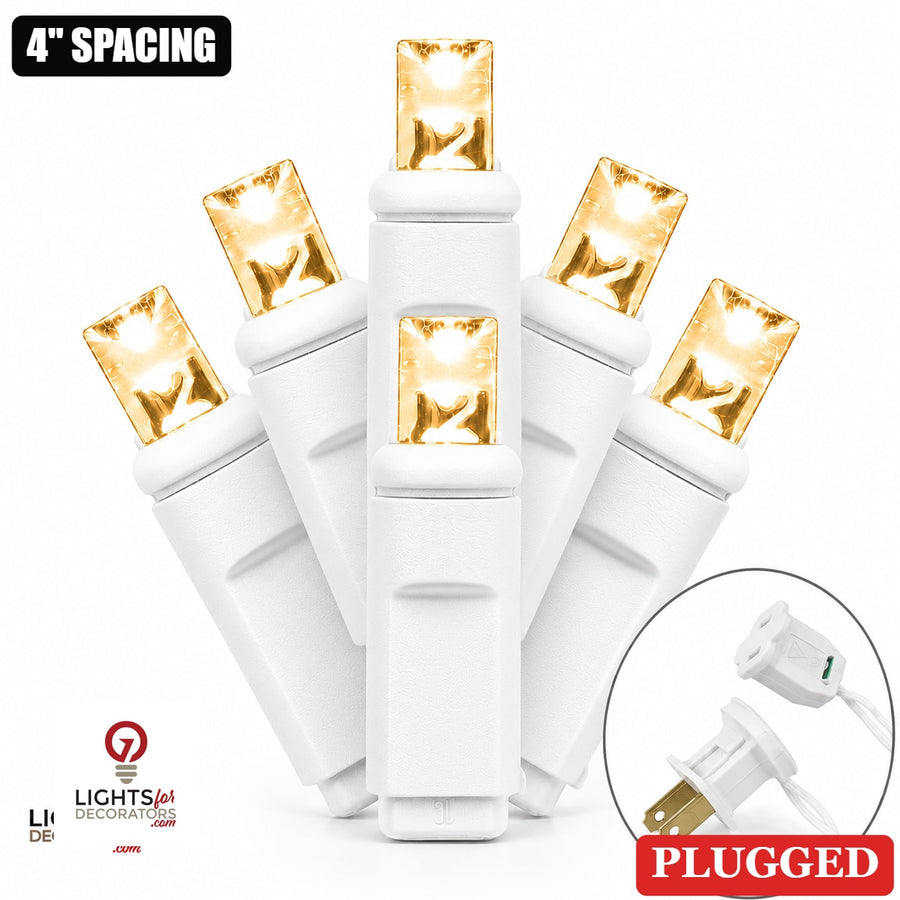 Warm White 5MM LED Light Set - 70 Lights - 4" Spacing - White Wire Warm White- 70 Ct - 4"- White