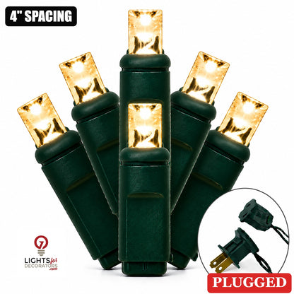 Warm White 5MM LED Light Set - 70 Lights - 4" Spacing - Green Wire Warm White- 70 Ct - 4"- Green
