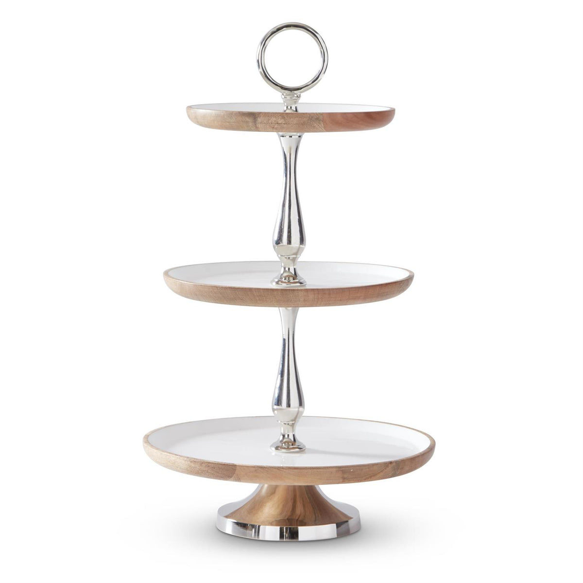 24 Inch Mango Wood & Enamel Three Tier Stand — view 1
