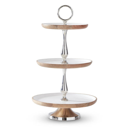 24 Inch Mango Wood & Enamel Three Tier Stand — view 1