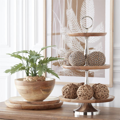 24 Inch Mango Wood & Enamel Three Tier Stand — view 2