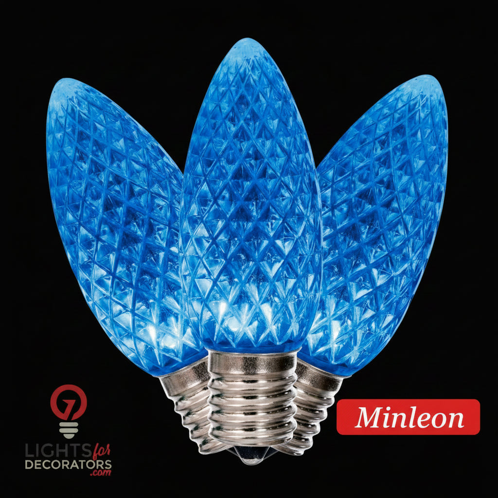 Blue LED C9 - Minleon Faceted Bulb - Steady Blue- Minleon — view 1