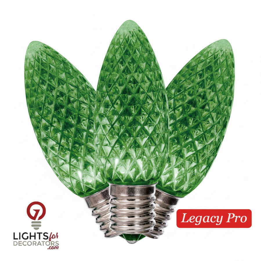 Green LED C9 - LegacyPro II Faceted Bulb - Steady Green- LegacyPro 2