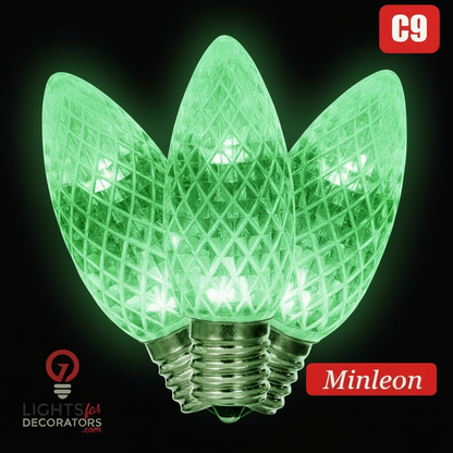 Green LED C9 - Minleon Faceted Bulb - Steady Green- Minleon — view 1