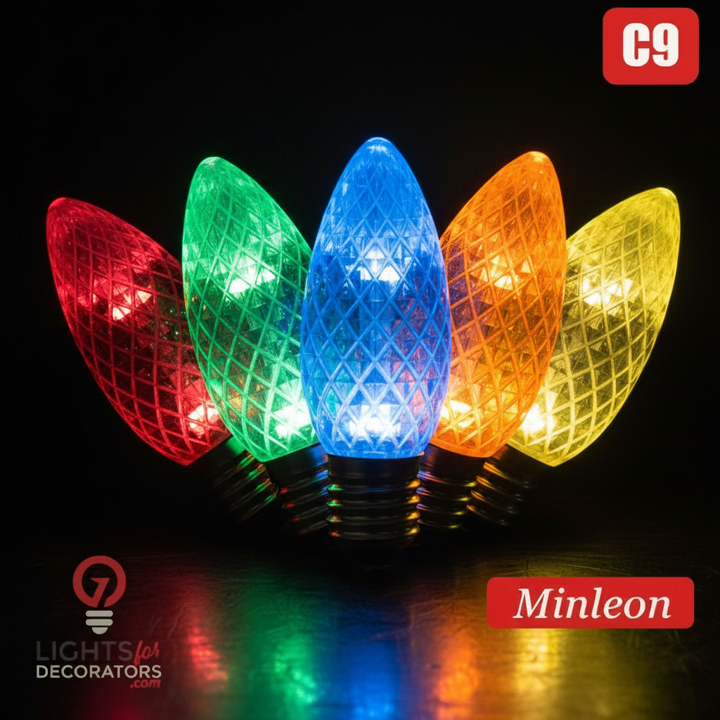 Multi Colored LED C9 - Minleon Faceted Bulb - Steady Multicolor- Minleon — view 1