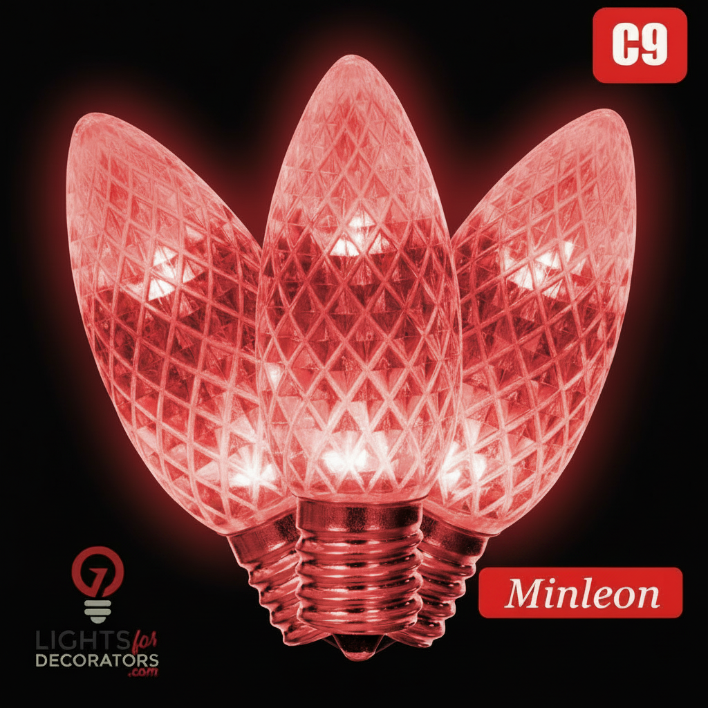 Red LED C9 - Minleon Faceted Bulb - Steady Red- Minleon — view 1