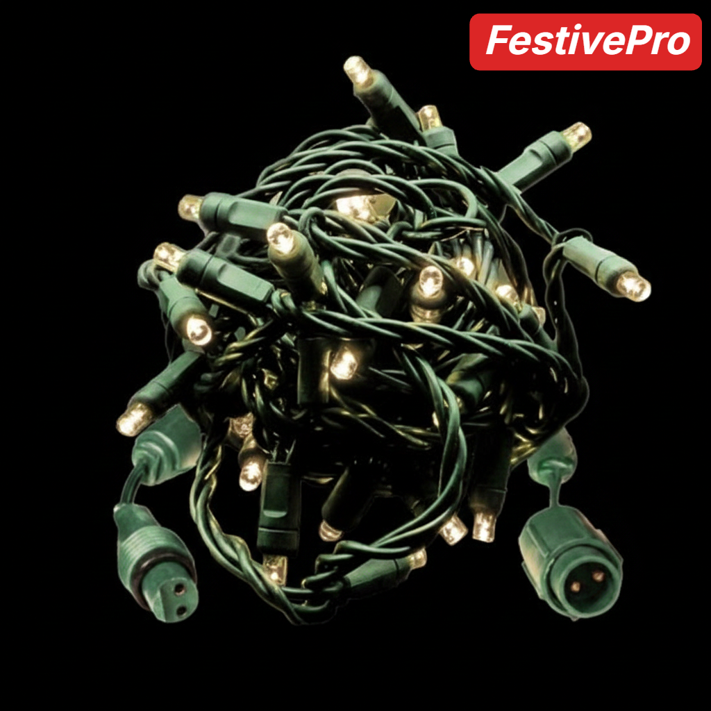 Warm White FestivePro 5MM LED Light Set - 70 Lights - 4" Spacing - Green Wire Warm White- 70 Ct - 4"- Green — view 2