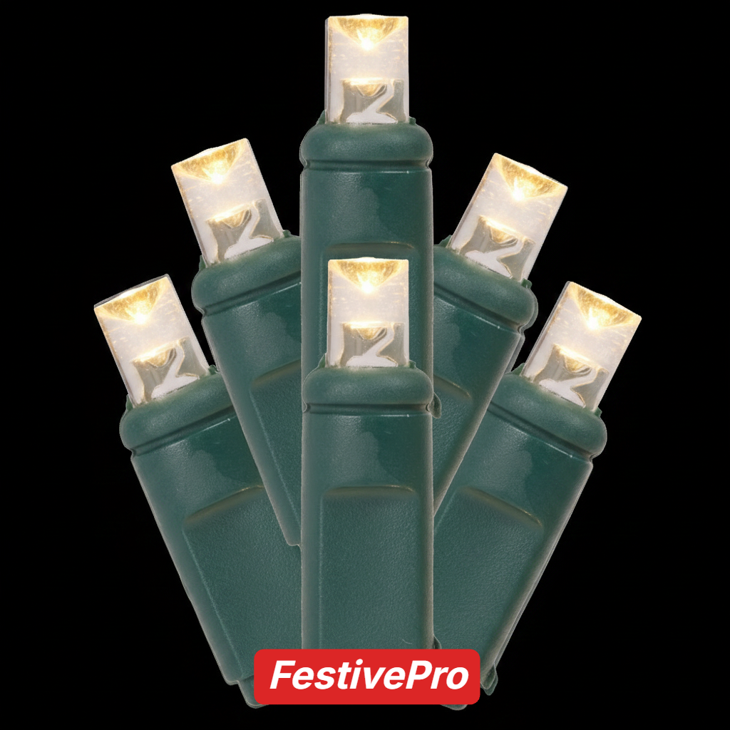 Warm White FestivePro 5MM LED Light Set - 100 Lights - 6" Spacing - Green Wire Warm White- 100 Ct - 6"- Green — view 3