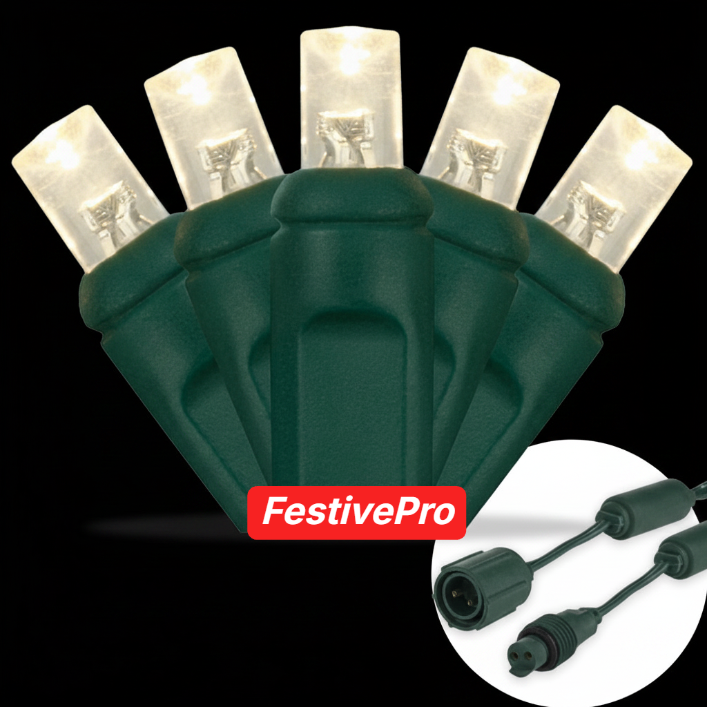 Warm White FestivePro 5MM LED Light Set - 50 Lights - 4" Spacing - Green Wire Warm White- 50 Ct - 6"- Green — view 1