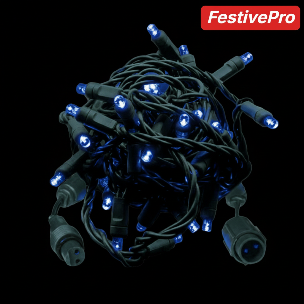 Blue FestivePro 5MM LED Light Set - 50 Lights - 4" Spacing - Green Wire Blue- 50 Ct - 6"- Green — view 2