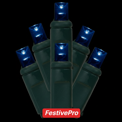 Blue FestivePro 5MM LED Light Set - 50 Lights - 4" Spacing - Green Wire Blue- 50 Ct - 6"- Green — view 3