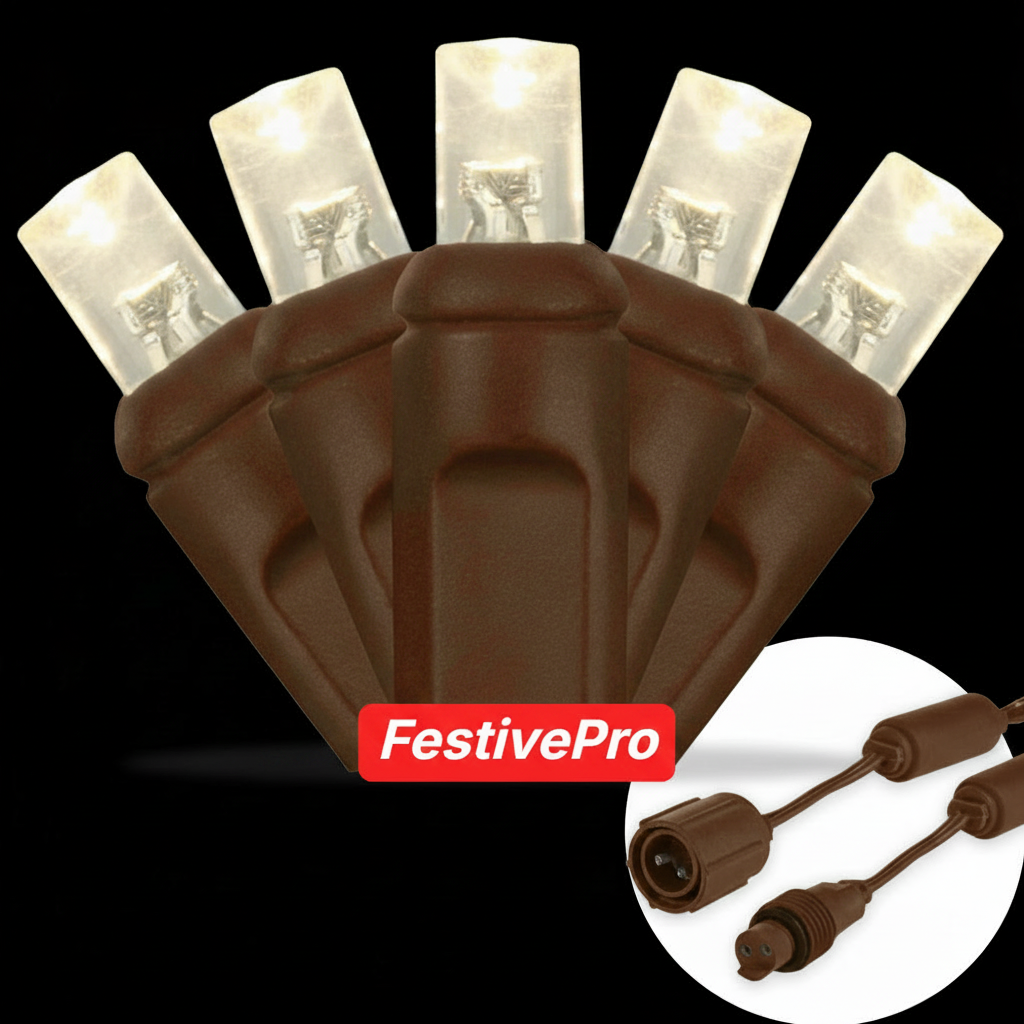 Warm White FestivePro 5MM LED Light Set - 50 Lights - 4" Spacing - Brown Wire Warm White- 50 Ct - 6"- Brown — view 1