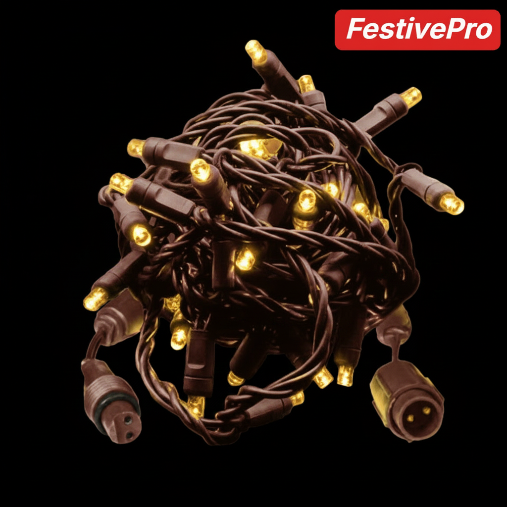 Warm White FestivePro 5MM LED Light Set - 50 Lights - 4" Spacing - Brown Wire Warm White- 50 Ct - 6"- Brown — view 2